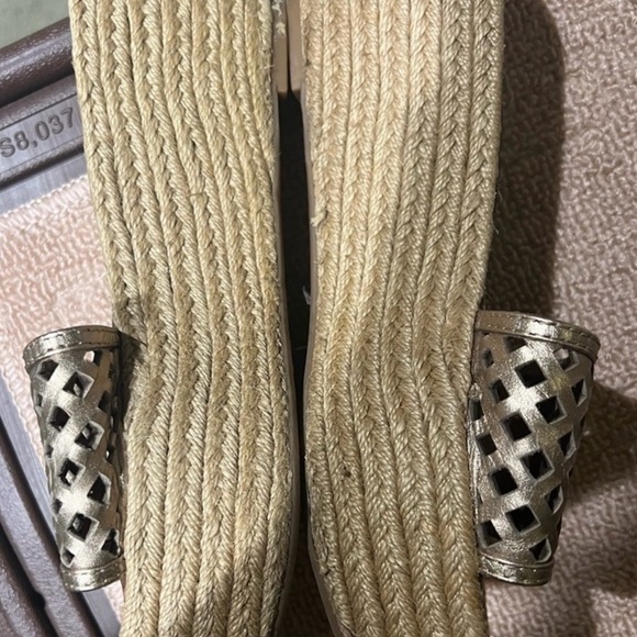 Tory Burch Metallic Silver Cutout Espadrille Wedge Sandals - Picture 3 of 3